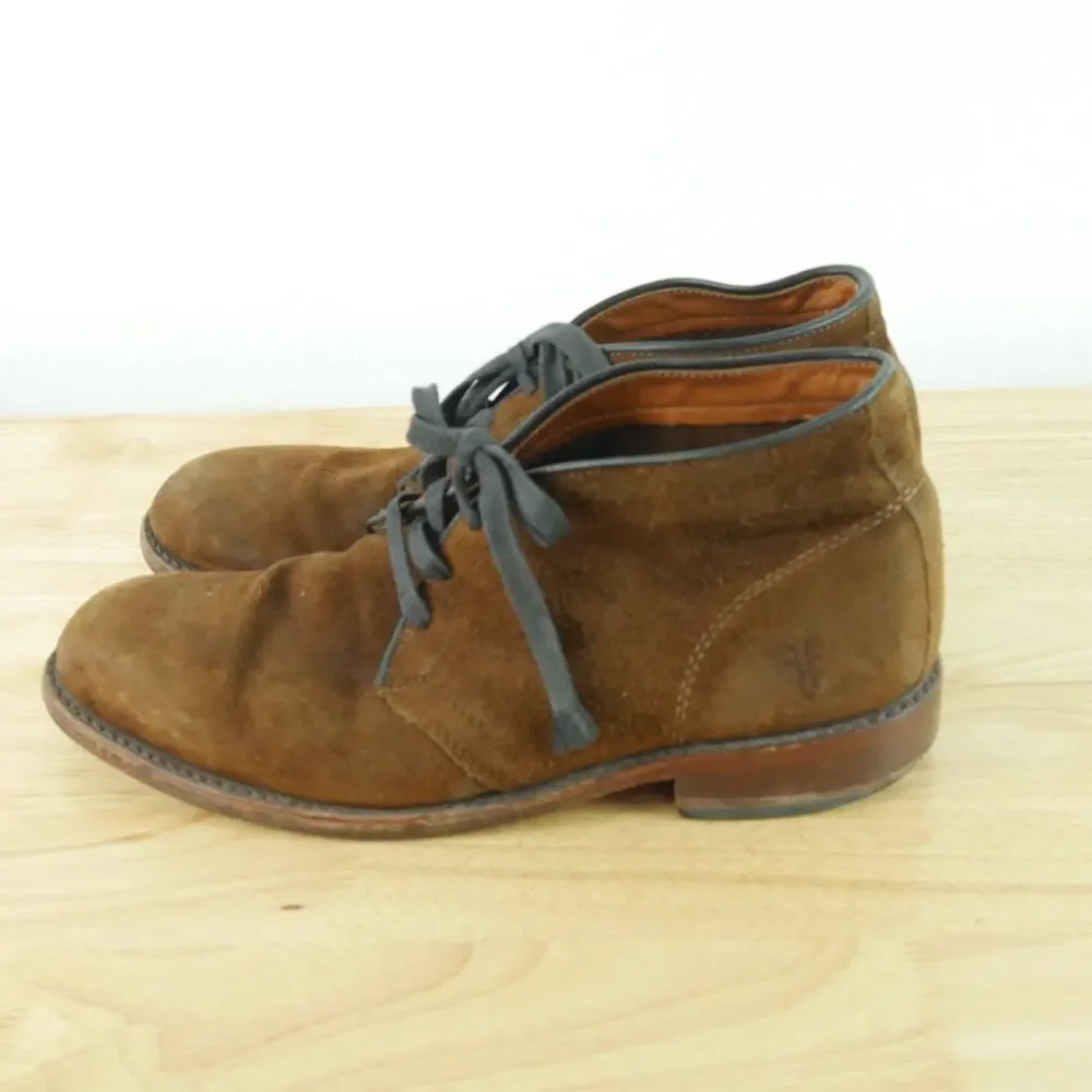 FRYE Men's Chukka Boots 9B Brown Suede USA Made Lace Up Shoes Desert‎ Patina